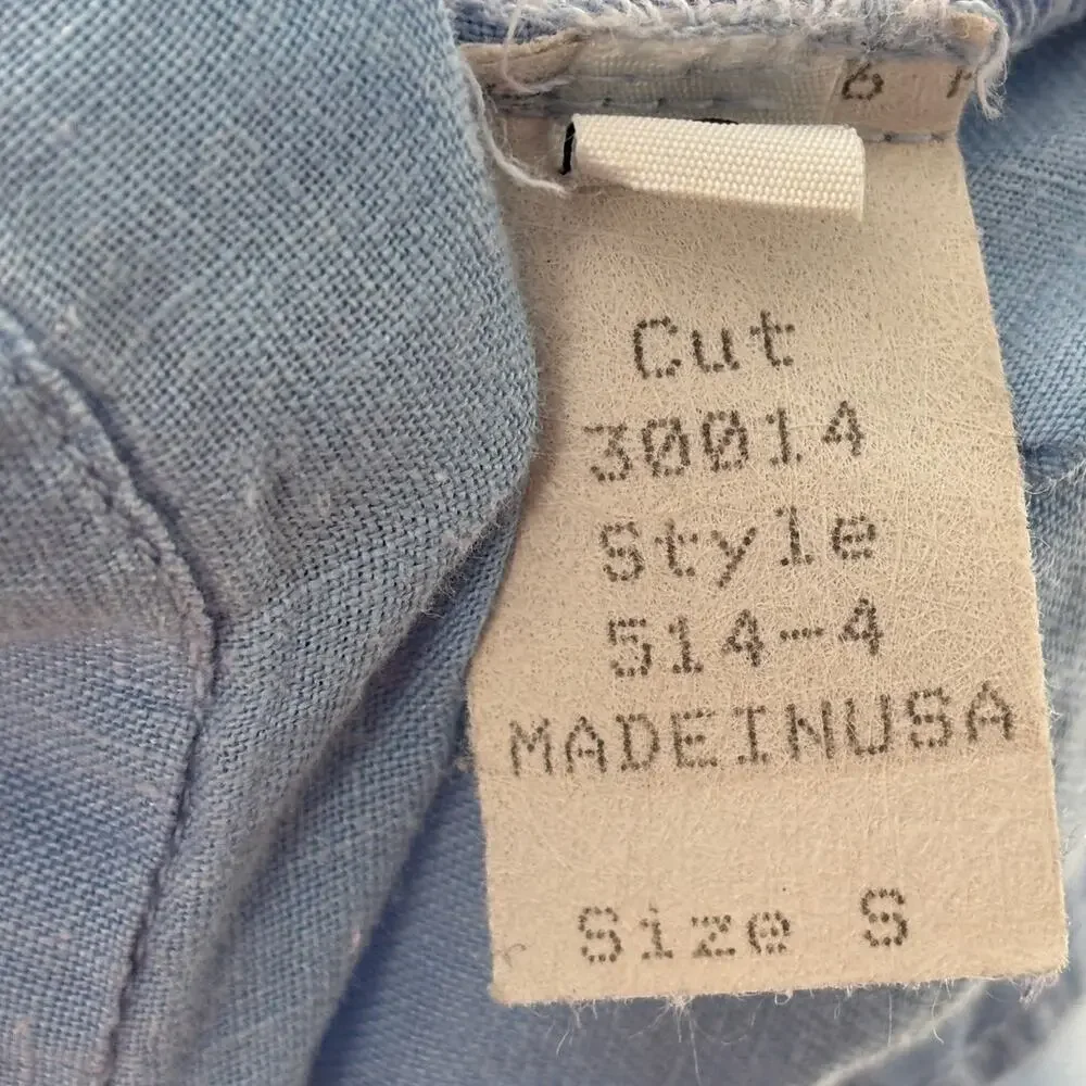 CP Shades Blue Linen V Neck Tie Front Pintuck Half Sleeve Blouse